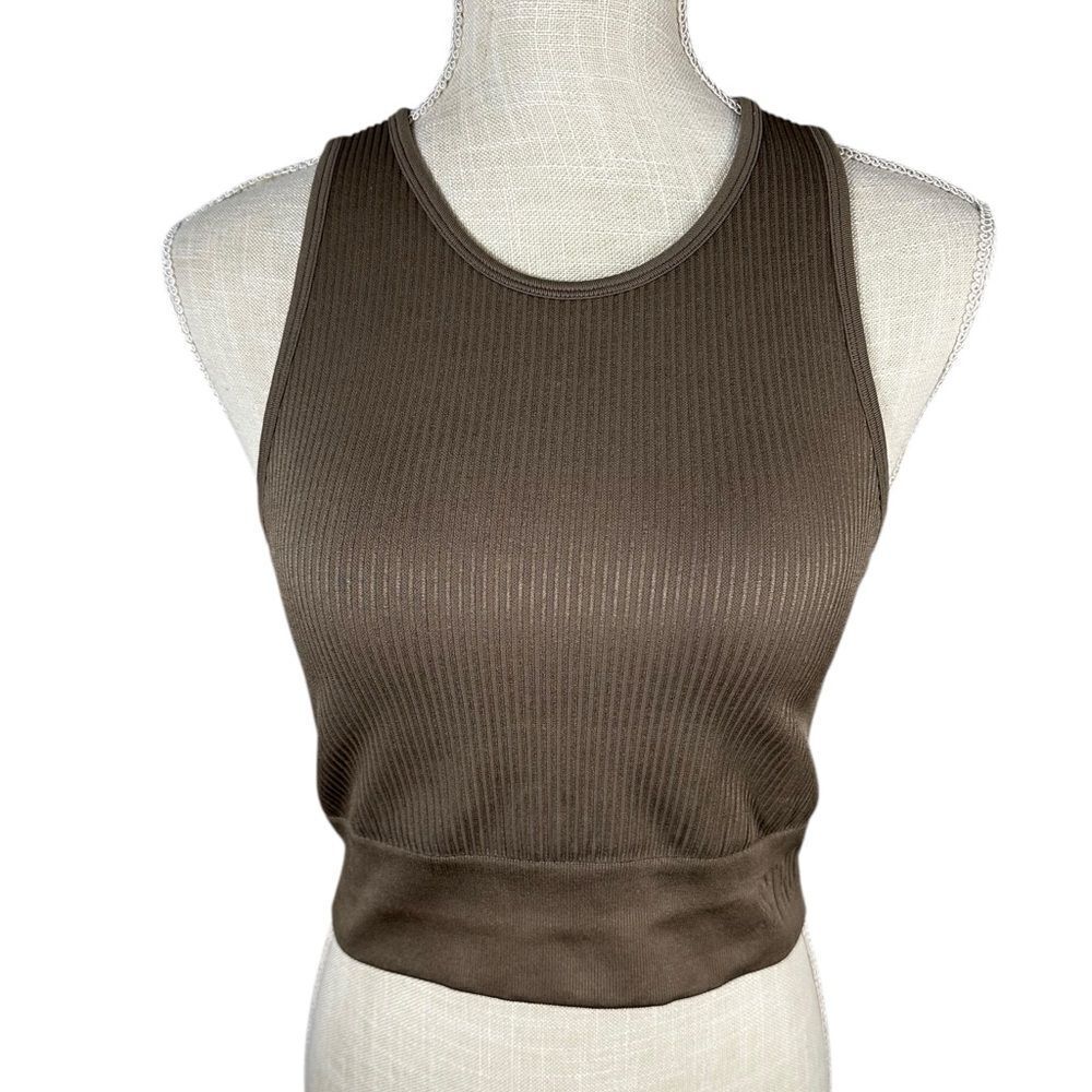 Stronger Swedish Activewear Brown Ribbed Longline Sports Bra Top